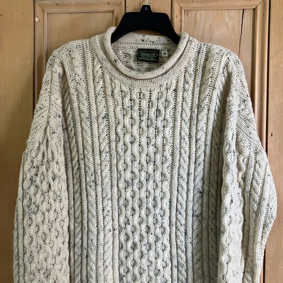 Glencroft Womens Vintage 90s Pure Wool UK Fisherman Sweater Medium Beige SP EXC - Picture 2 of 11